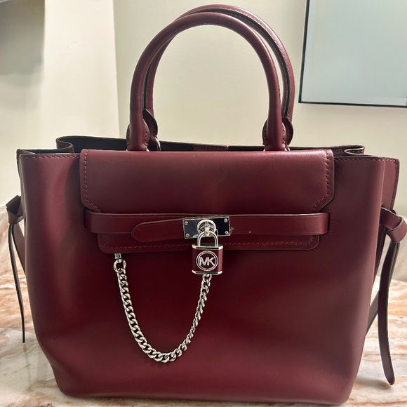 Michael Kors Hamilton Satchel Burgundy Large - Picture 1 of 3